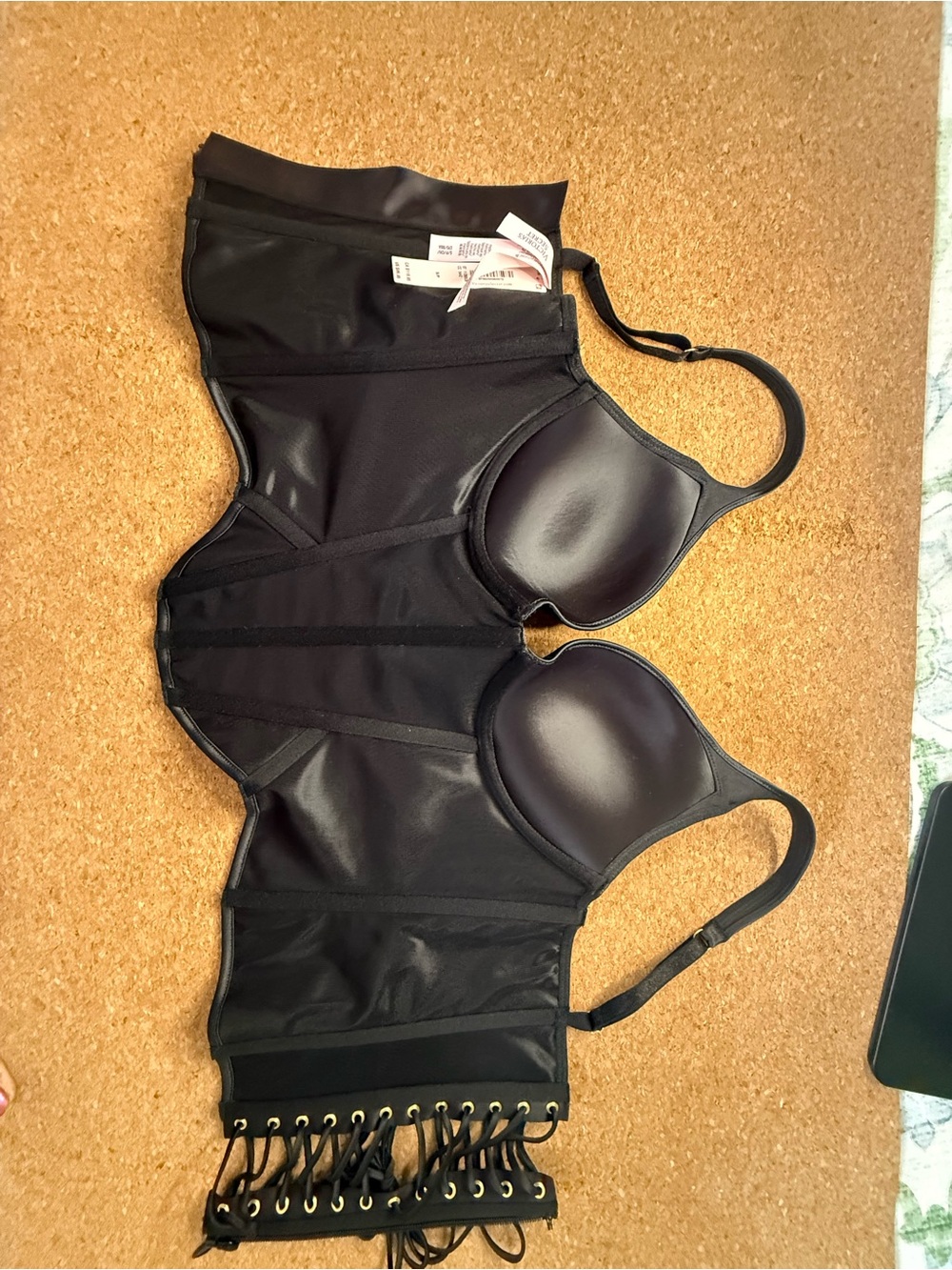 Victoria Secret Black leather Bustier Longline Shapewear Bra